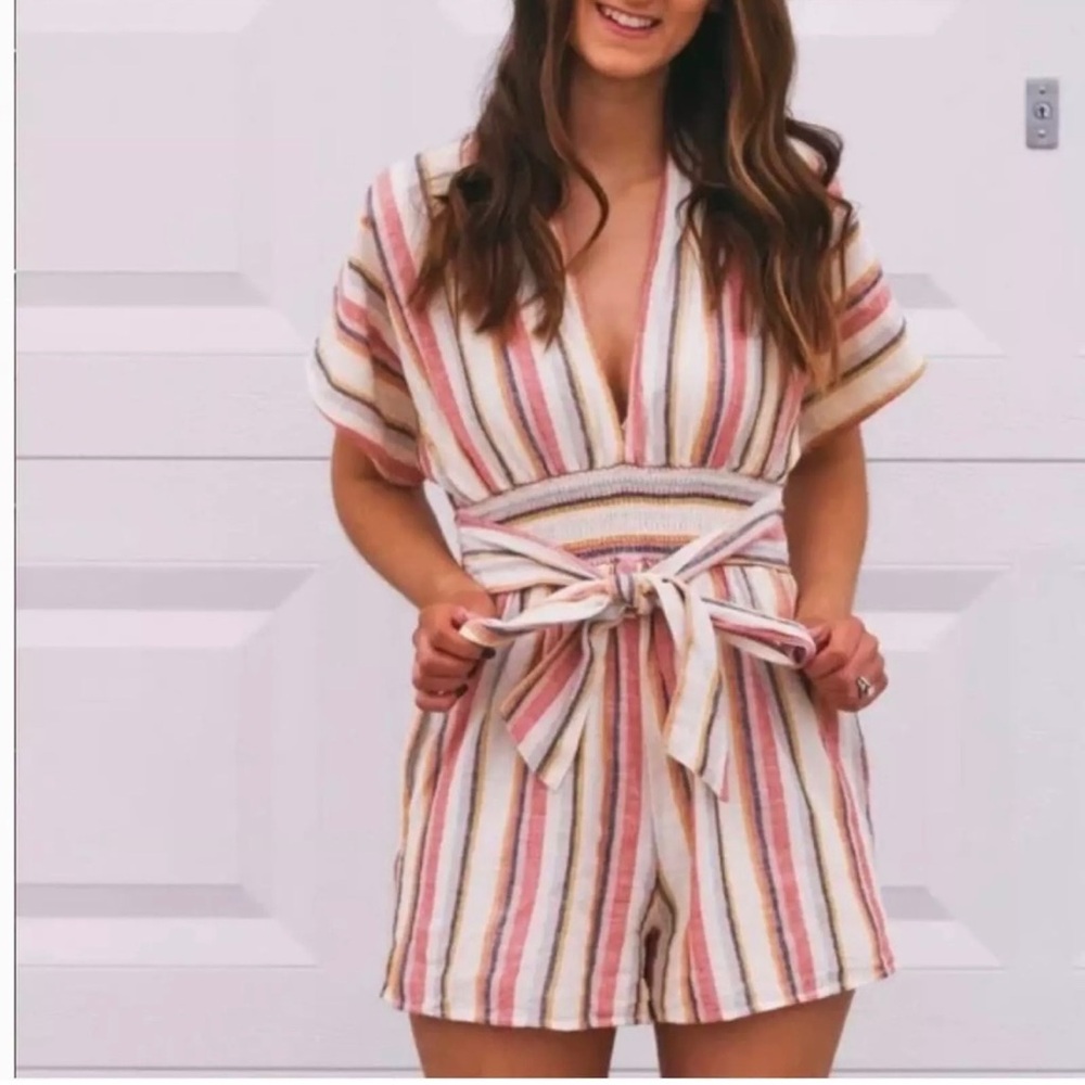 American Eagle Stripe Linen Short Romper Size XS Extra Small